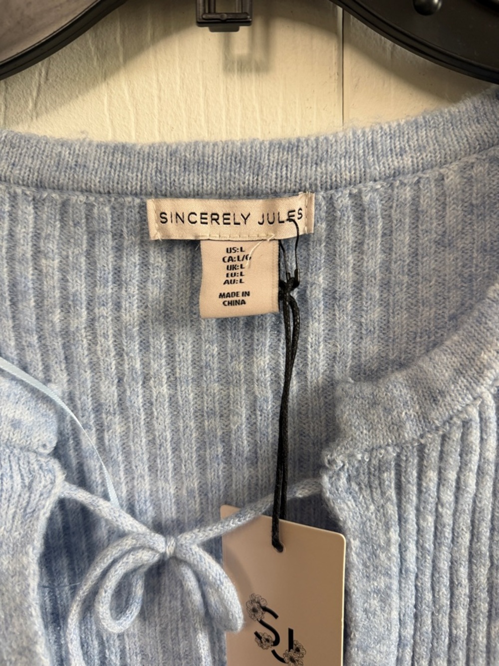 Sincerely Jules Light Blue Ribbed Tie-Front Cardigan Sweater - Picture 2 of 5